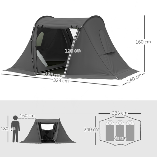 Outsunny 3 Man Camping Tent with 2 Bedrooms, 3000mm Waterproof - Cheap Tent