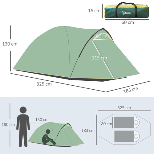 Outsunny Compact Camping Tent w/ Vestibule & Mesh Vents for Hiking Green - Cheap Tent