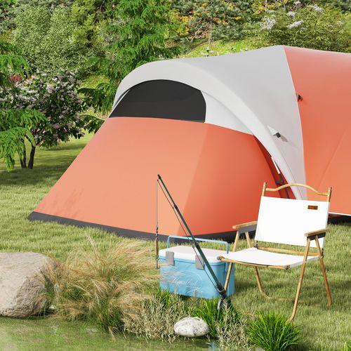 Outsunny 3000mm Waterproof Camping Tent w/ Porch & Sewn in Groundsheet, Orange - Cheap Tent
