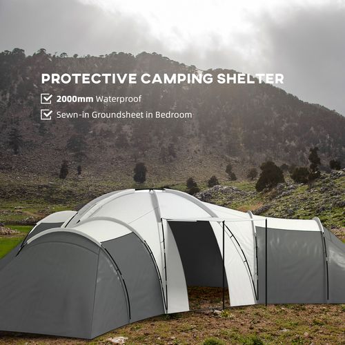 Outsunny Large Tunnel Tent with 3 Bedroom, Living Area and Porch, Grey - Cheap Tent
