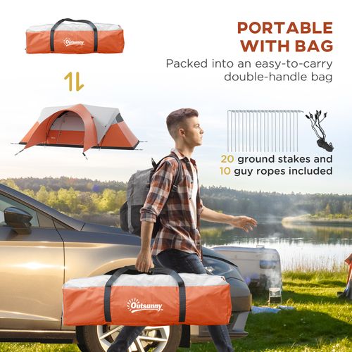 Outsunny 3000mm Waterproof Camping Tent w/ Porch & Sewn in Groundsheet, Orange - Cheap Tent