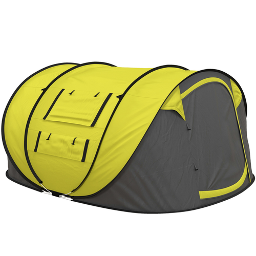 Outsunny Camping Tent Dome Pop-up Tent with Windows for 4-5 Person Yellow - Cheap Tent