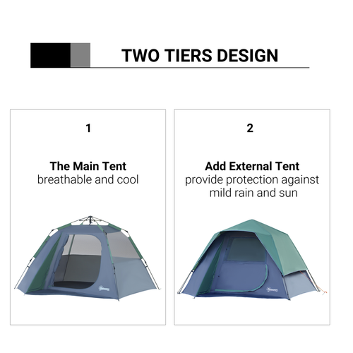 Family Pop-Up Camping Tent W/ Removable Waterproof Rainfly Outsunny - Cheap Tent