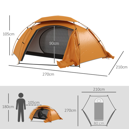 Outsunny Camping Tent Dome Tent with Removable Rainfly for 1-2 Man, Grey - Cheap Tent