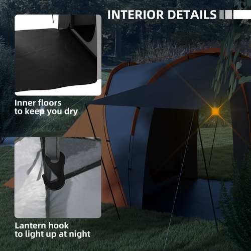 Outsunny 4-6 Man Camping Tent with 2 Bedroom and Living Area, Grey and Blue - Cheap Tent