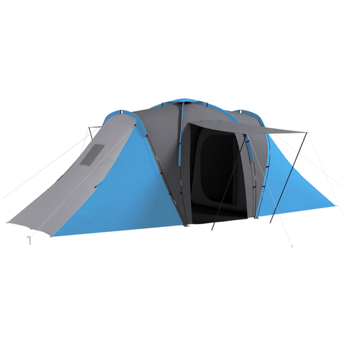 Outsunny 4-6 Man Camping Tent with 2 Bedroom and Living Area, Grey and Blue - Cheap Tent