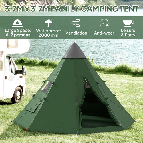Outsunny 6-7 Person Large Family Party Camping Tent W/ Carrying Bag - Cheap Tent