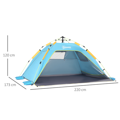 2 Man Pop-up Beach Tent Sun Shade Shelter Hut Windows Door Light Blue Outsunny - Cheap Tent