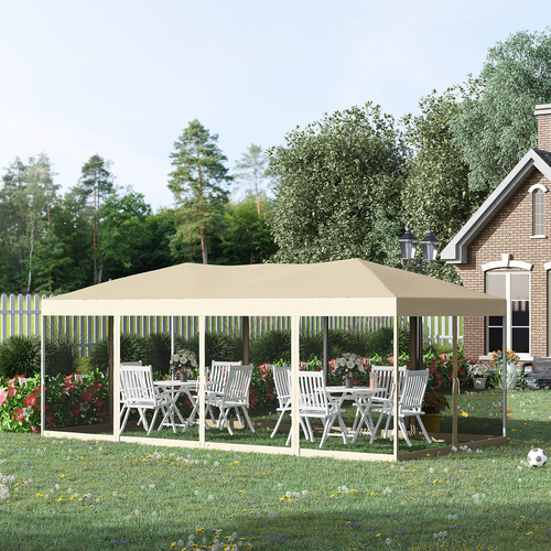 Outsunny 6 x 3m Pop Up Party Tent Canopy with 6 Removable Sidewalls Beige - Cheap Tent