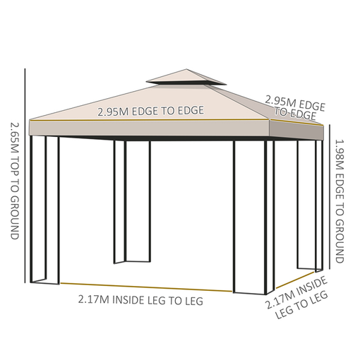 3 x 3m Garden Metal Gazebo Sun Shade Shelter Outdoor Party Tent Outsunny - Cheap Tent