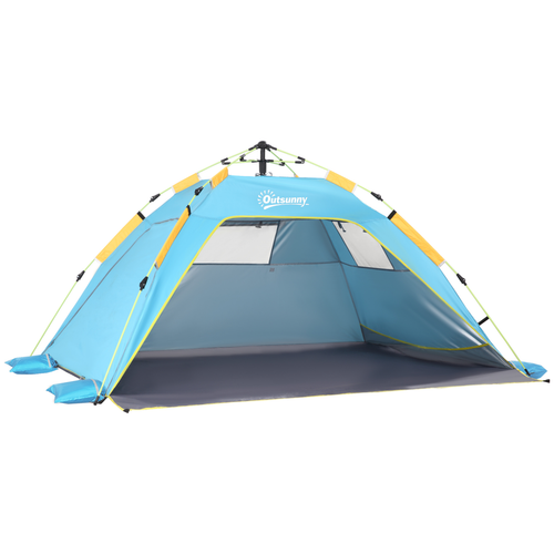 2 Man Pop-up Beach Tent Sun Shade Shelter Hut Windows Door Light Blue Outsunny - Cheap Tent