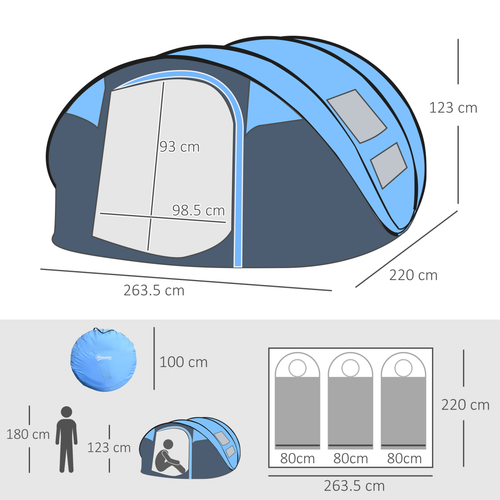 Camping Tent Dome Pop-up Tent with Windows for 4-5 Person Sky Blue - Cheap Tent