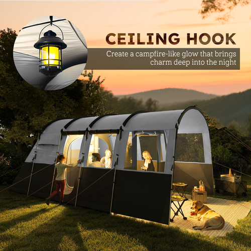 8-Person Camping Tent Tunnel Design with 4 Large Windows Dark Grey - Cheap Tent