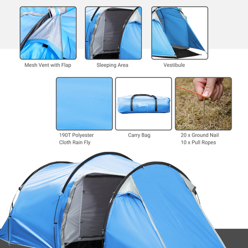 3 Man Camping Tent w/ 2 Rooms Porch Vents Rainfly Weather-Resistant Outsunny - Cheap Tent