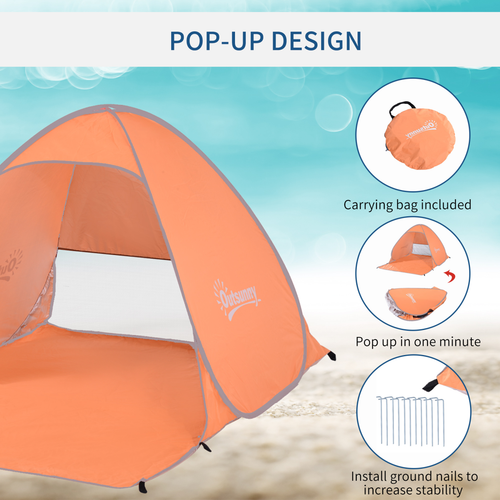 Beach Tent Instant Camping Pop up Tent Sun Shade Shelter, Orange Outsunny - Cheap Tent