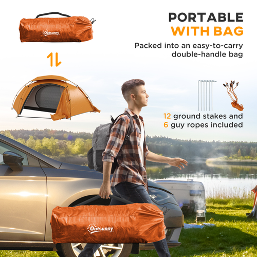 Outsunny Camping Tent Dome Tent with Removable Rainfly for 1-2 Man, Grey - Cheap Tent