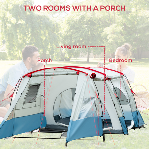 6-8 Person Tunnel Tent, Two-room Camping Tent with Carry Bag, Blue - Cheap Tent