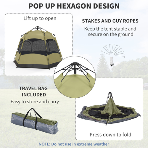 Outsunny 4 Person Camping Tent Festival Hiking Shelter, Dark Green - Cheap Tent