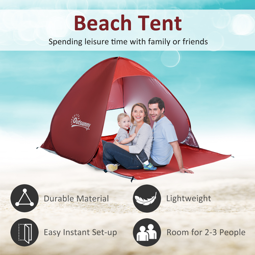 Beach Tent Instant Camping Pop up Tent Sun Shade Shelter, Red Outsunny - Cheap Tent
