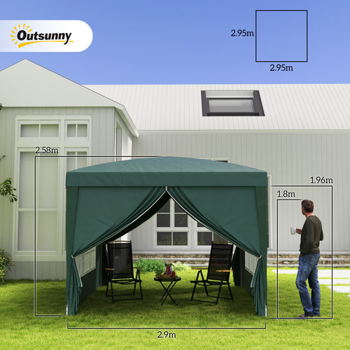 Outsunny 3mx3m Pop Up Gazebo Party Tent Canopy Marquee with Storage Bag Green - Cheap Tent