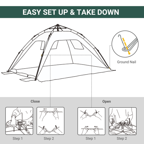 Outsunny 2 Man Pop-up Beach Tent Sun Shade Shelter Hut w/ Windows Door Green - Cheap Tent
