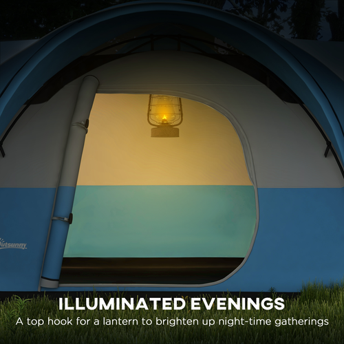 Outsunny 3000mm Waterproof Camping Tent with Porch & Sewn in Groundsheet, Blue - Cheap Tent