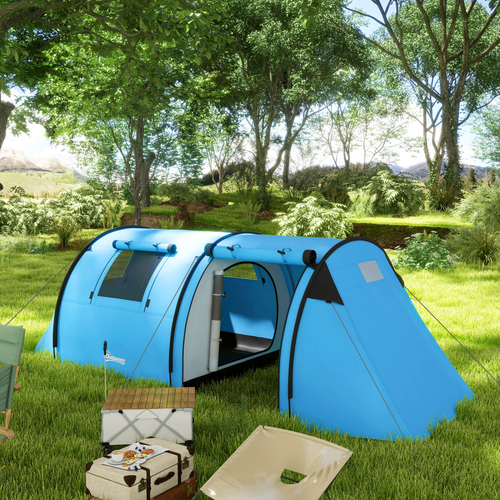Outsunny 2 Room Camping Family Tent for 3-4 Man, 3000mm Waterproof, Sky Blue - Cheap Tent