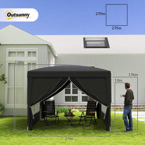 3mx3m Pop Up Gazebo Party Tent Canopy Marquee with Storage Bag Black - Cheap Tent