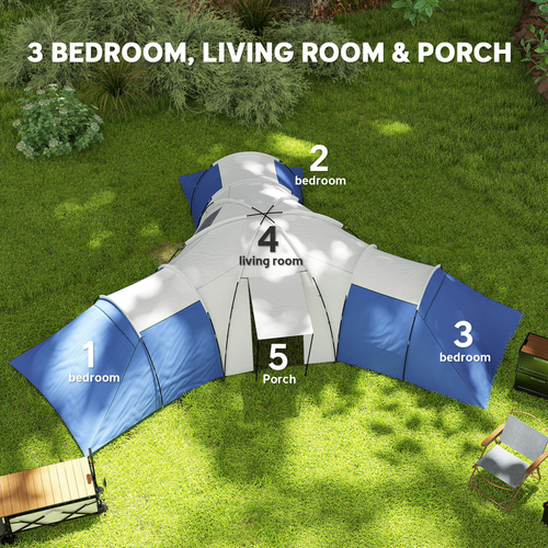 Outsunny Large Tunnel Tent with 3 Bedroom, Living Area and Porch - Cheap Tent