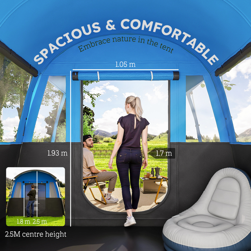 Outsunny 8-Person Camping Tent Tunnel Design with 4 Large Windows - Cheap Tent