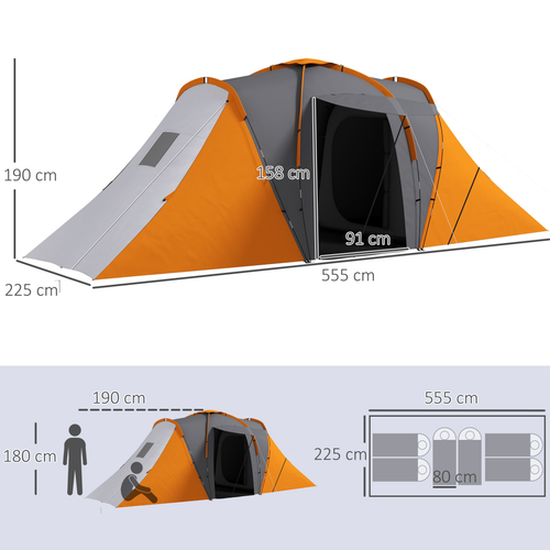 Outsunny 4-6 Man Camping Tent with 2 Bedroom and Living Area, Grey and Blue - Cheap Tent