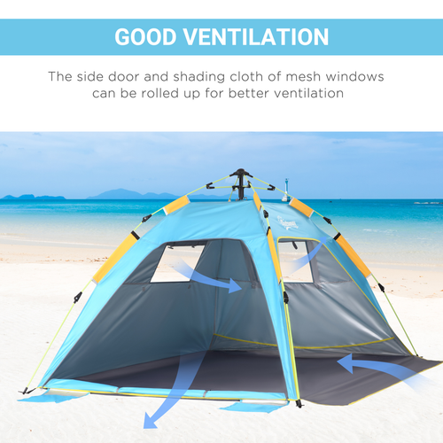 2 Man Pop-up Beach Tent Sun Shade Shelter Hut Windows Door Light Blue Outsunny - Cheap Tent