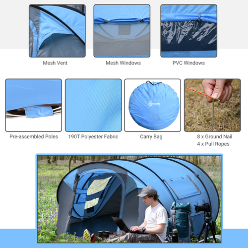 Outsunny Camping Tent Dome Pop-up Tent with Windows for 4-5 Person Yellow - Cheap Tent