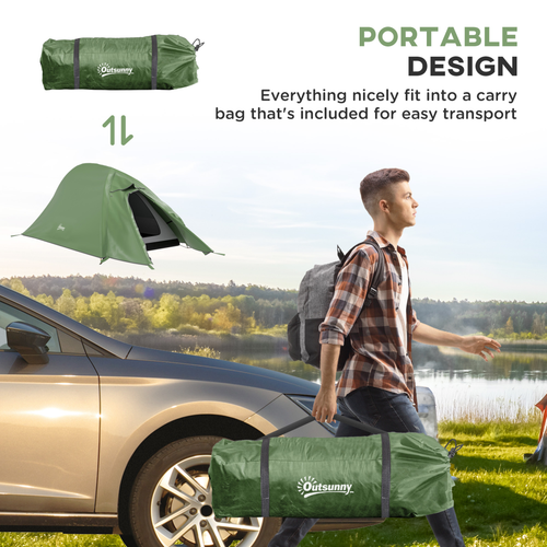 Outsunny Double Layer Camping Tent for 1-2 Man, 2000mm Waterproof, Green - Cheap Tent