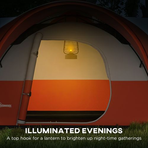 Outsunny 3000mm Waterproof Camping Tent w/ Porch & Sewn in Groundsheet, Orange - Cheap Tent