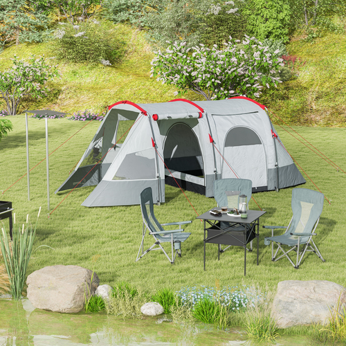 6-8 Person Tunnel Tent, Two-room Camping Tent with Carry Bag, Grey - Cheap Tent