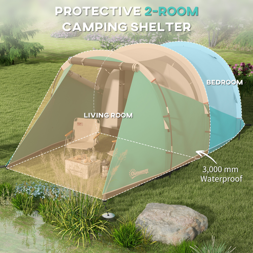 Outsunny 3000mm Waterproof Camping Tent with 2 Rooms for 4-5 Man, Green - Cheap Tent