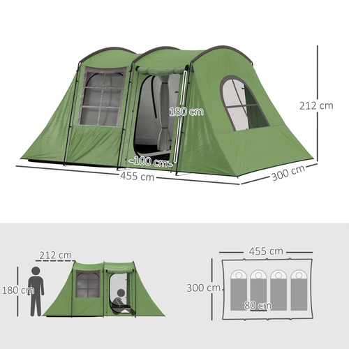 Outsunny 3-4 Man Tunnel Tent with Sewn in Floor, 3000mm Waterproof - Cheap Tent