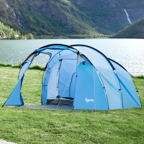 3 Man 2 Room Tent Camping Tent With Living Area Air Vents Blue - Cheap Tent