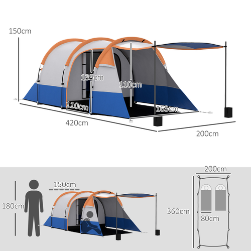 Outsunny 2-3 Man Camping Tunnel Tent with Bedroom and Living Room - Cheap Tent
