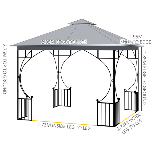 Gazebo Party Tent Canopy Sun Shade for Patio Garden Light Grey 3x3(m) Outsunny - Cheap Tent