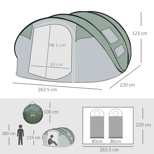 Camping Tent Dome Tent Pop-up Design with 4 Windows for 4-5 Person Outsunny - Cheap Tent