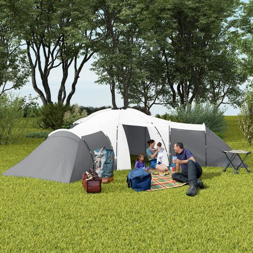 Outsunny Large Tunnel Tent with 3 Bedroom, Living Area and Porch, Grey - Cheap Tent