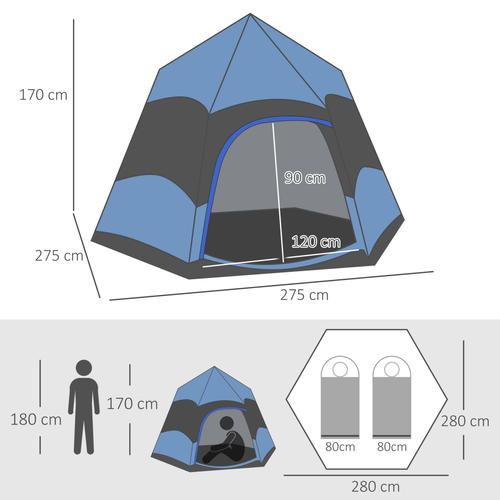 Outsunny 4 Person Pop Up Tent Camping Festival Hiking Shelter Family Blue&Black - Cheap Tent