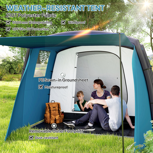 Outsunny Inflatable 3-4 Man Tunnel Tent w/ Air Pump, Living Area - Cheap Tent