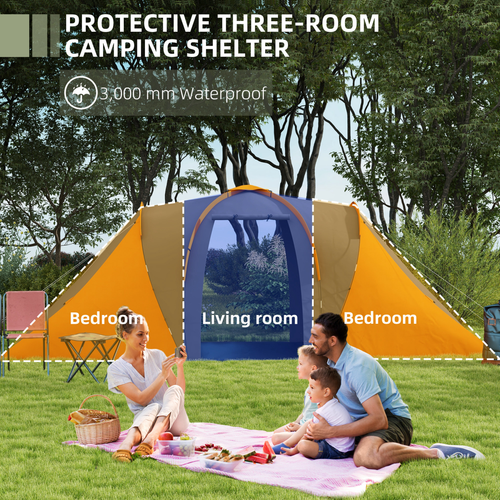 Outsunny 4-6 Man Camping Tent with 2 Bedroom and Living Area, Grey and Blue - Cheap Tent