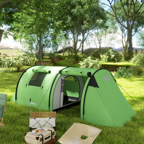Outsunny 2 Room Camping Family Tent for 3-4 Man, 3000mm Waterproof, Green - Cheap Tent