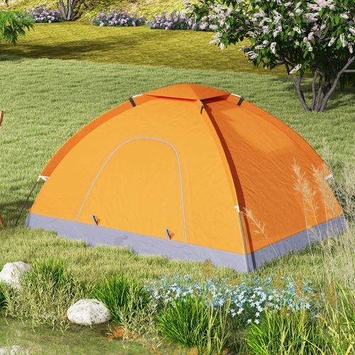 Outsunny 2-Person Dome Camping Tent with Mesh Windows & Storage Pocket - Orange - Cheap Tent