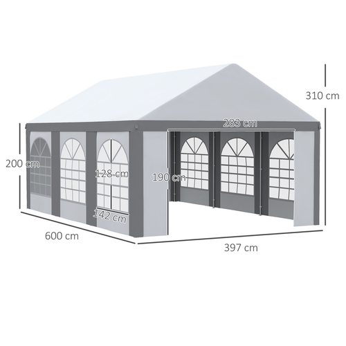 6 x 4m Party Tent, Marquee Gazebo with Sides, Six Windows and Double Doors - Cheap Tent