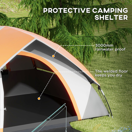Outsunny Camping Tent, 4-5 Man Family Tent, Grey and Orange - Cheap Tent